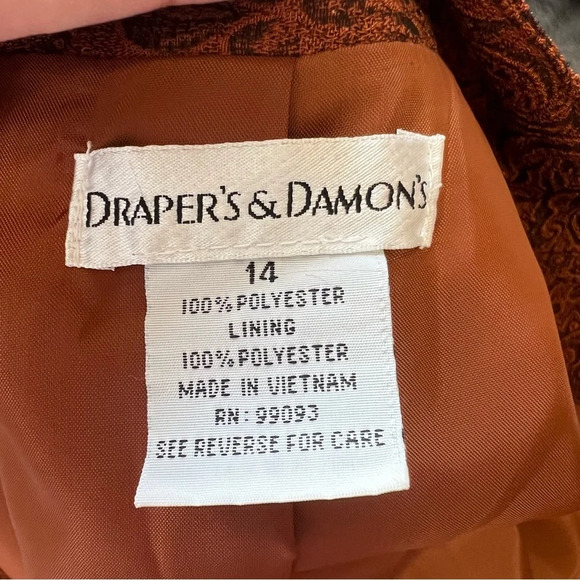 Drapers And Damons Rust Orange Floral Paisley Open Front Blazer Jacket Size 14 - Picture 11 of 12